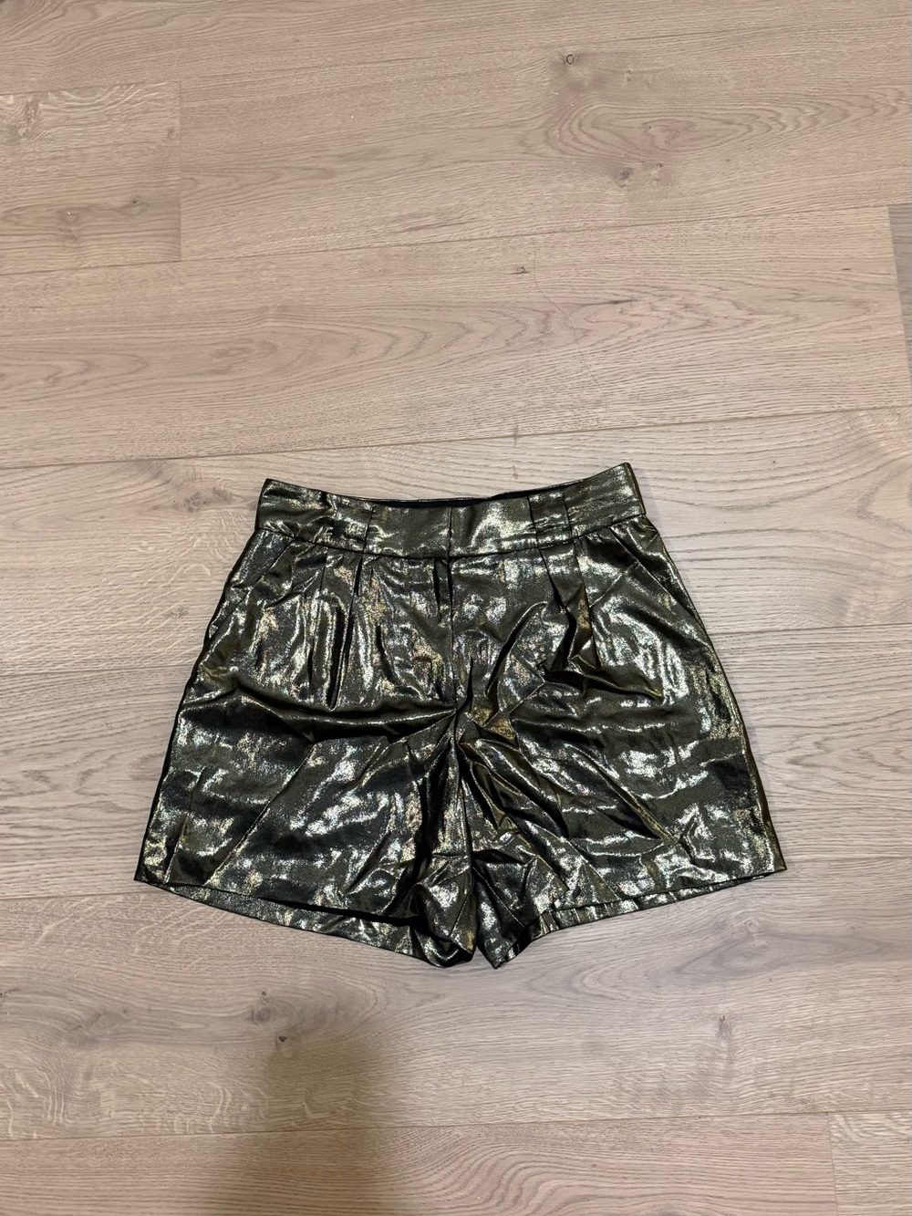 Elizabeth and James Shimmering Black-Gold High Waist Shorts